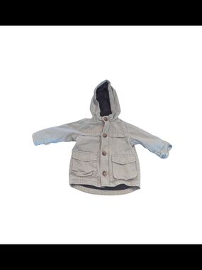 EUC Baby Gap Boys 6-12 month Khaki Beige Utility Jacket Hooded Black Lining